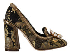 Dolce &amp; Gabbana Gold Crystal Square Toe Brocade Pumps Shoes