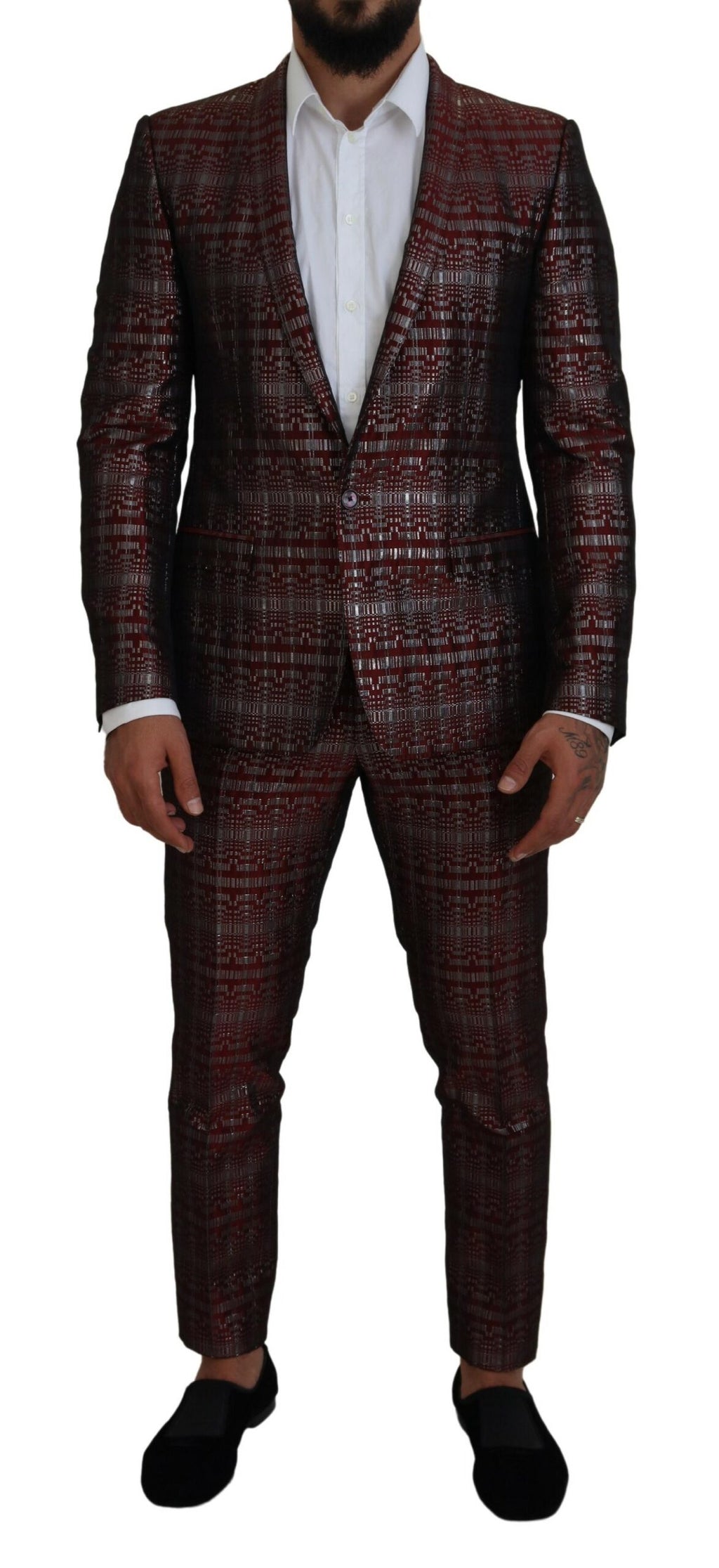 Dolce &amp; Gabbana Bordeaux Silver GOLD Slim Fit Suit