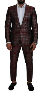 Dolce &amp; Gabbana Bordeaux Silver GOLD Slim Fit Suit