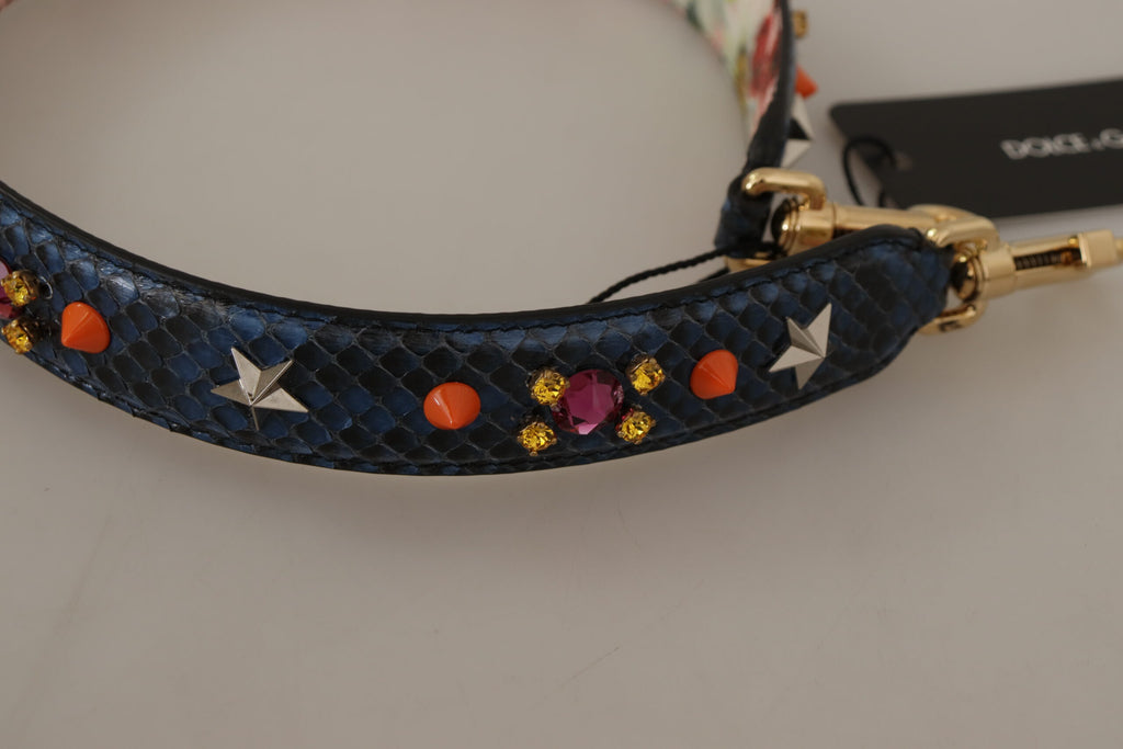Dolce &amp; Gabbana Blue Exotic Leather Crystals Reversible Shoulder Strap