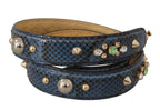 Dolce &amp; Gabbana Blue Exotic Leather Crystals Shoulder Strap