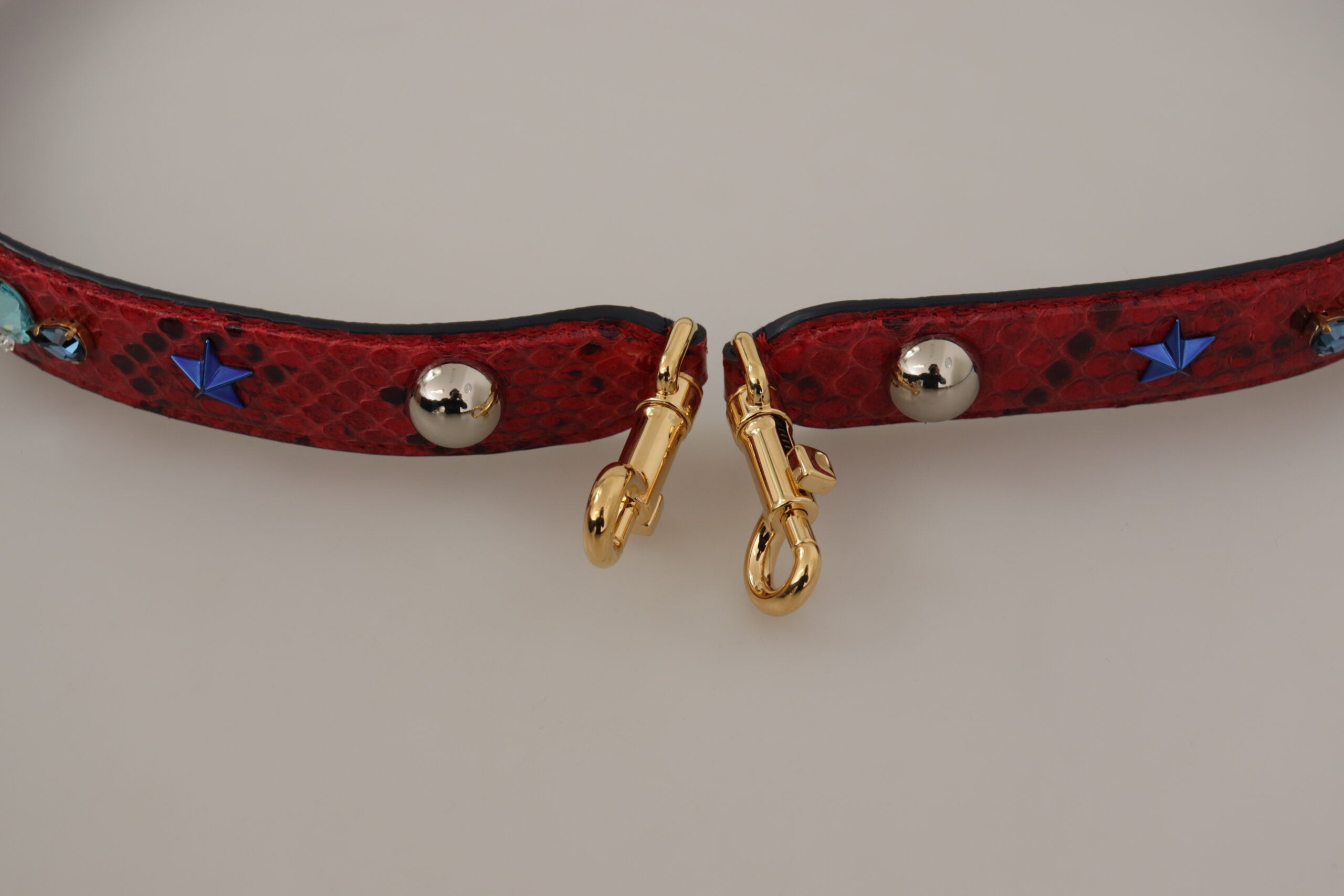 Dolce &amp; Gabbana Red Exotic Leather Crystals Shoulder Strap