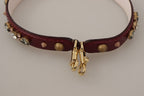 Dolce &amp; Gabbana Bordeaux Leather Crystals Bag Shoulder Strap