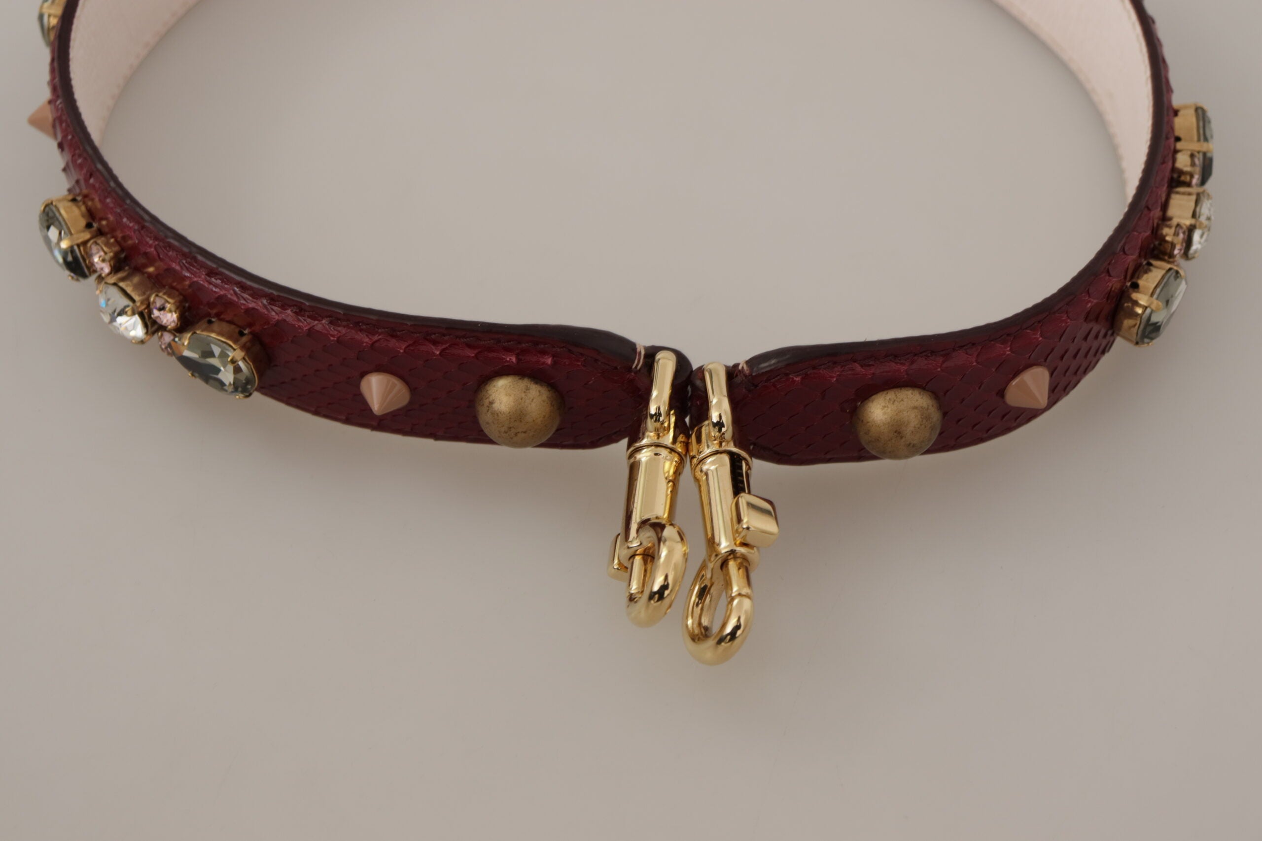 Dolce &amp; Gabbana Bordeaux Leather Crystals Bag Shoulder Strap