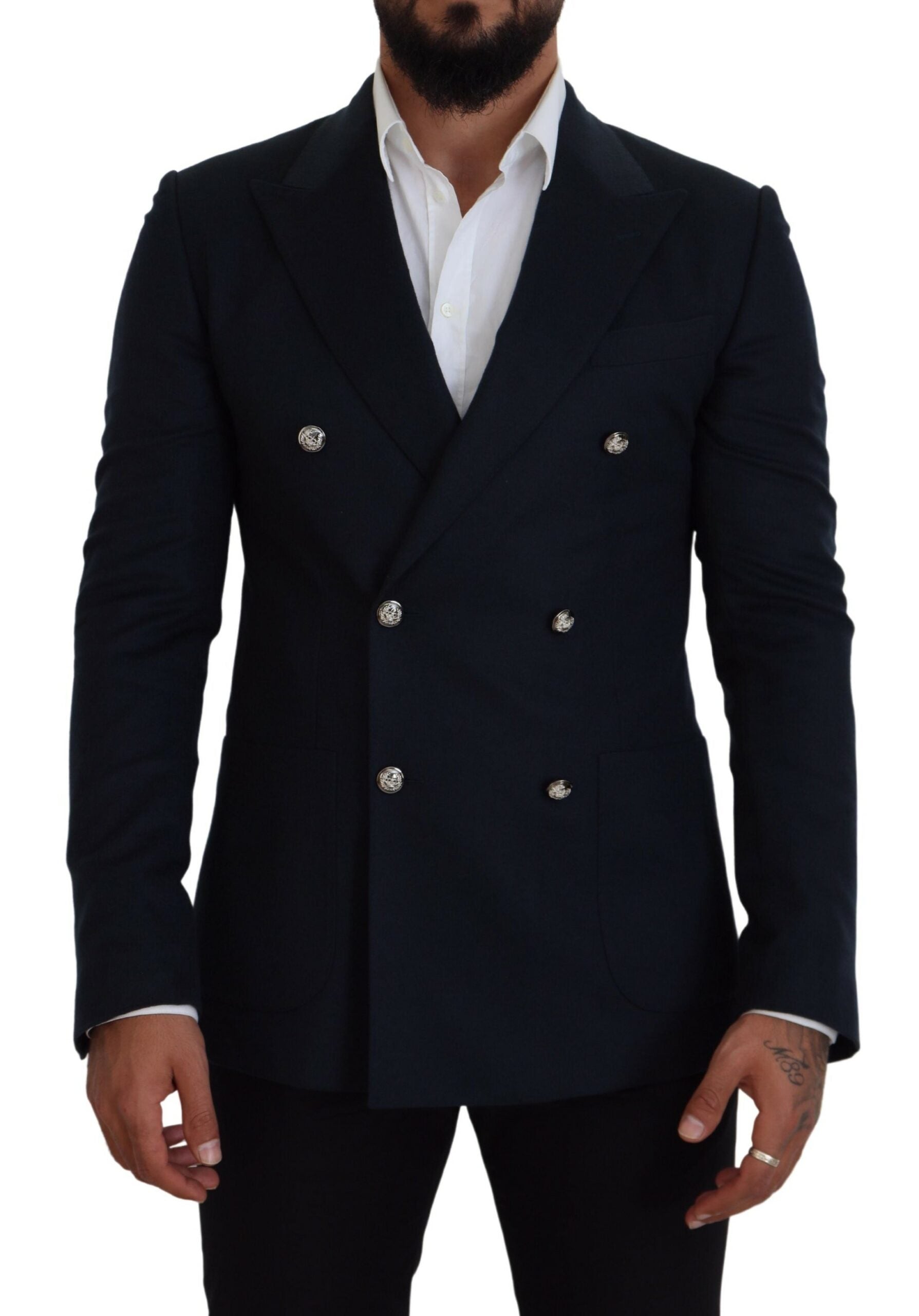 Dolce &amp; Gabbana Blue Double Breasted Formal Coat Blazer