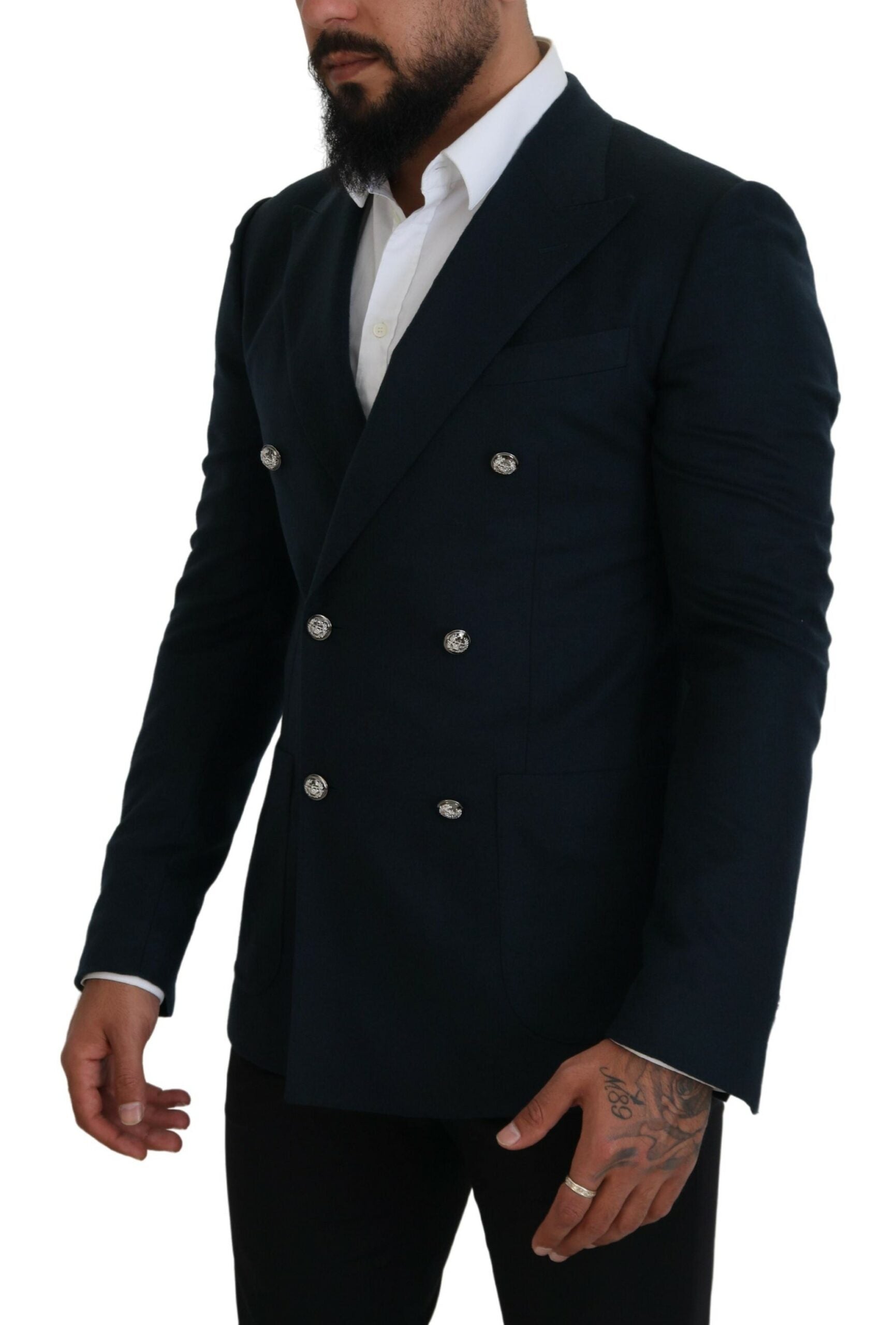 Dolce &amp; Gabbana Blue Double Breasted Formal Coat Blazer