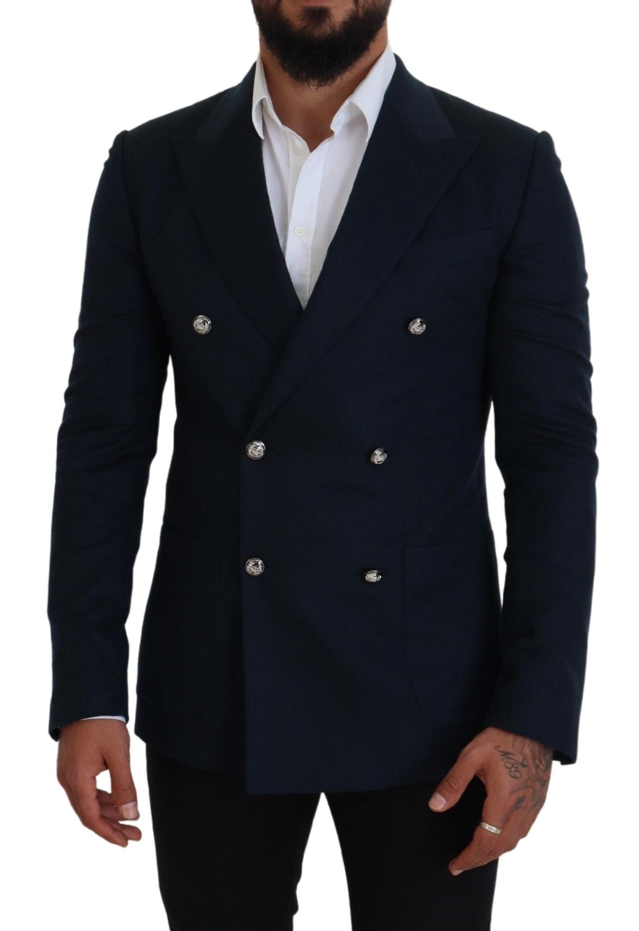 Dolce &amp; Gabbana Blue Double Breasted Formal Coat Blazer