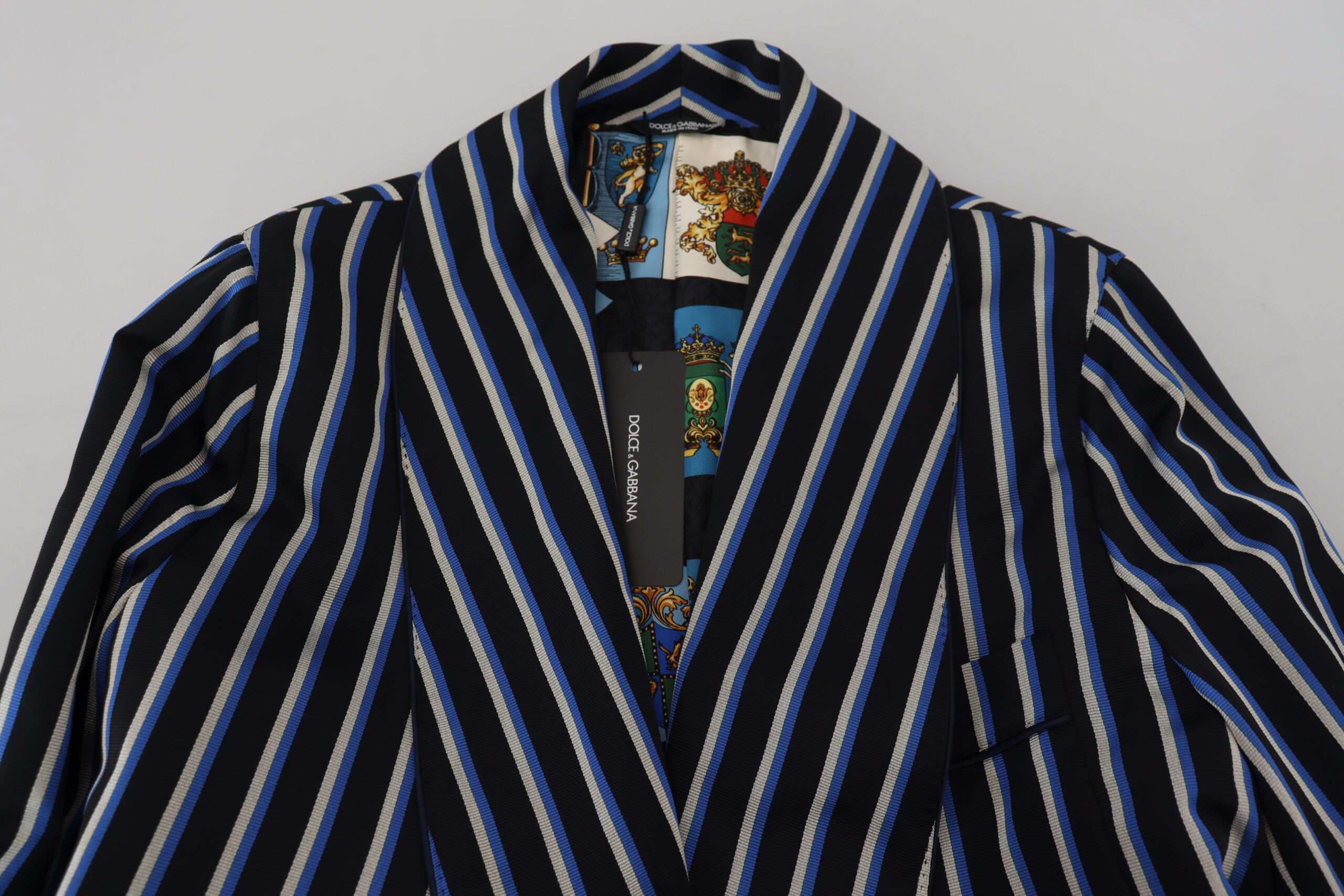Dolce &amp; Gabbana Black Blue Martini Printed Lining Robe