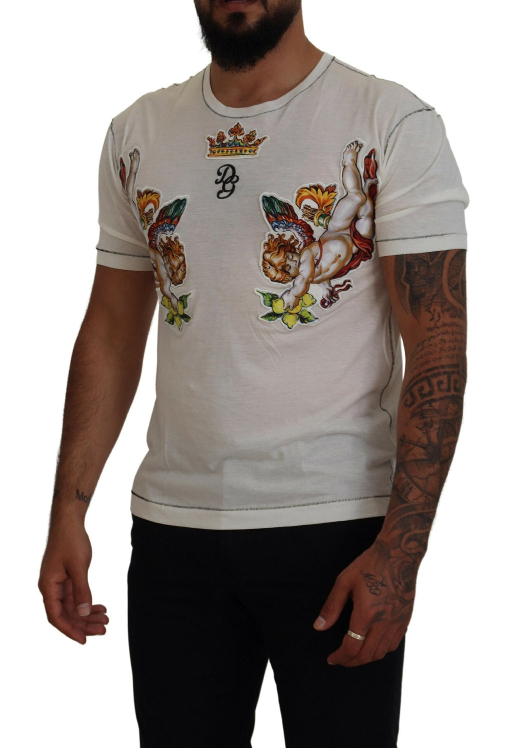 Dolce &amp; Gabbana White Printed Short Sleeves Men T-shirt