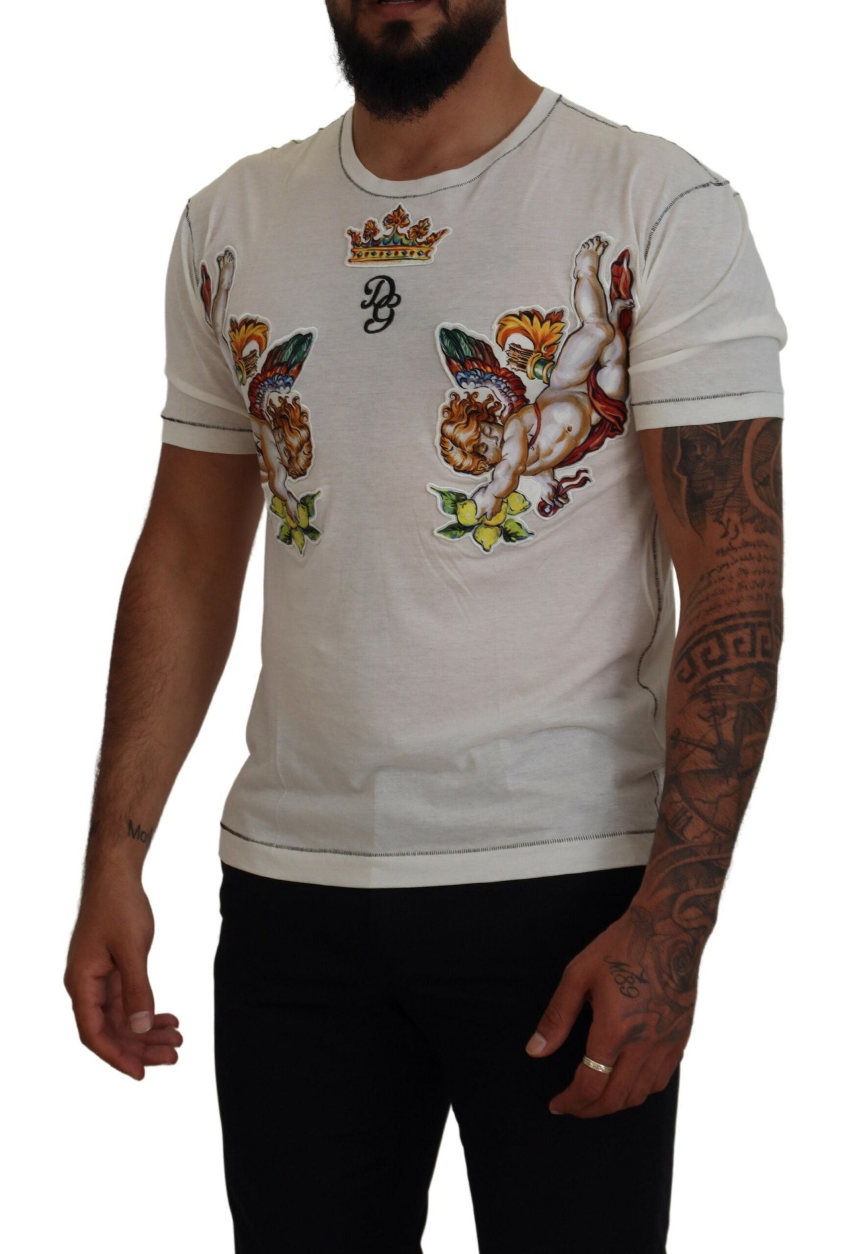 Dolce &amp; Gabbana White Printed Short Sleeves Men T-shirt