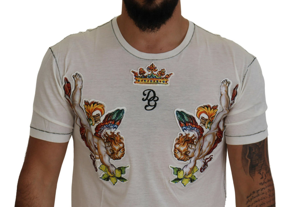 Dolce &amp; Gabbana White Printed Short Sleeves Men T-shirt