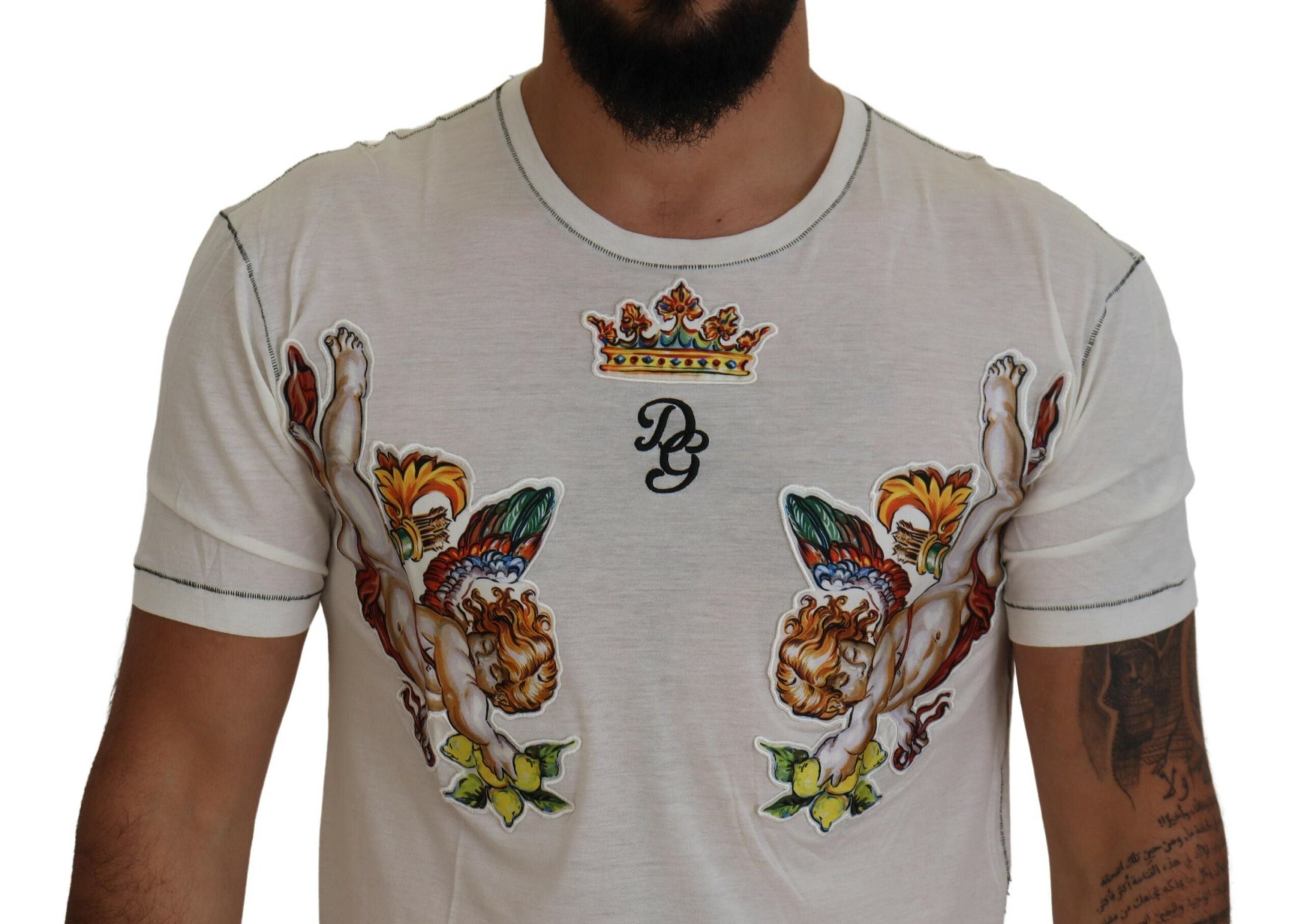 Dolce &amp; Gabbana White Printed Short Sleeves Men T-shirt