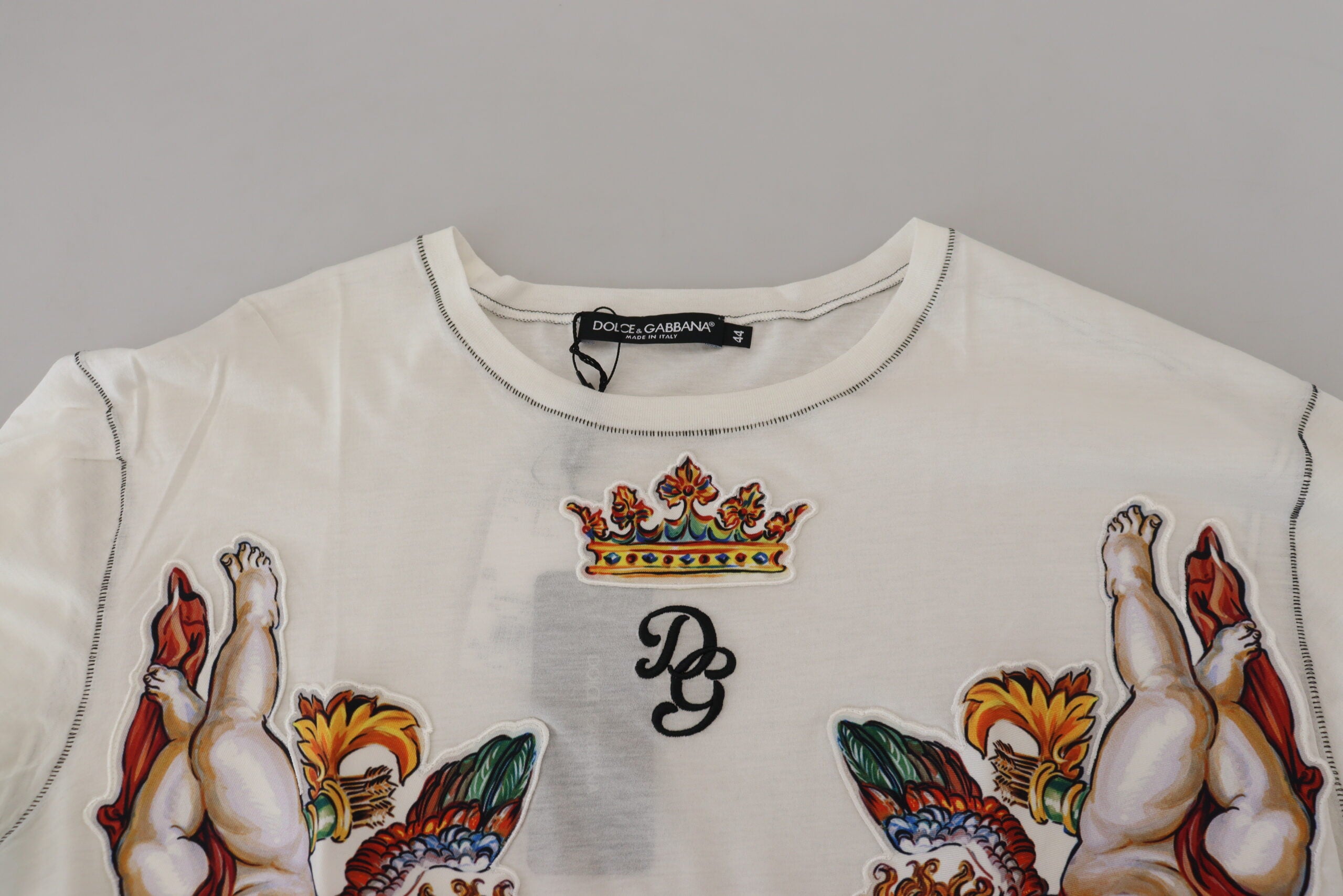Dolce &amp; Gabbana White Printed Short Sleeves Men T-shirt