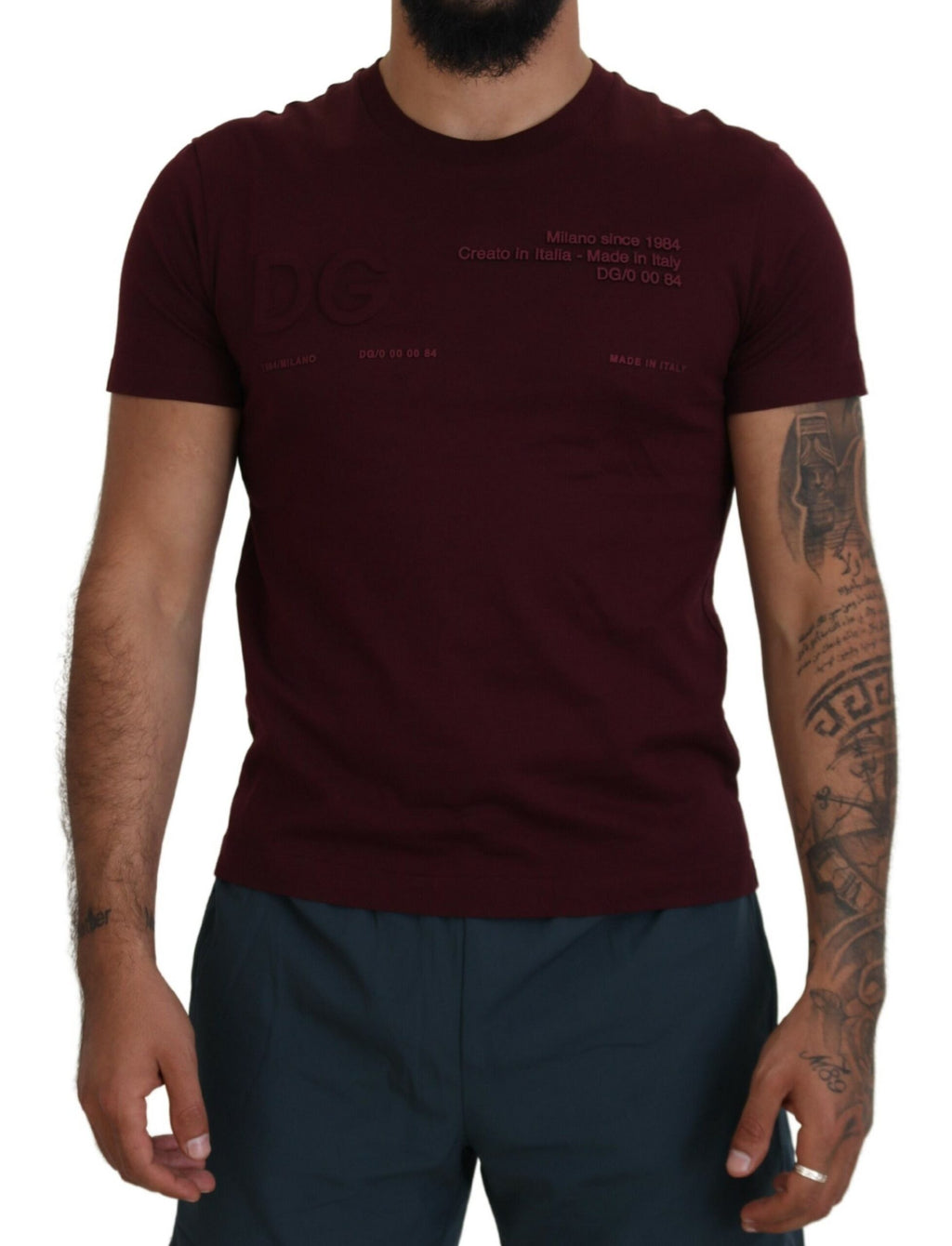 Dolce &amp; Gabbana Maroon Printed Short Sleeves Men T-shirt