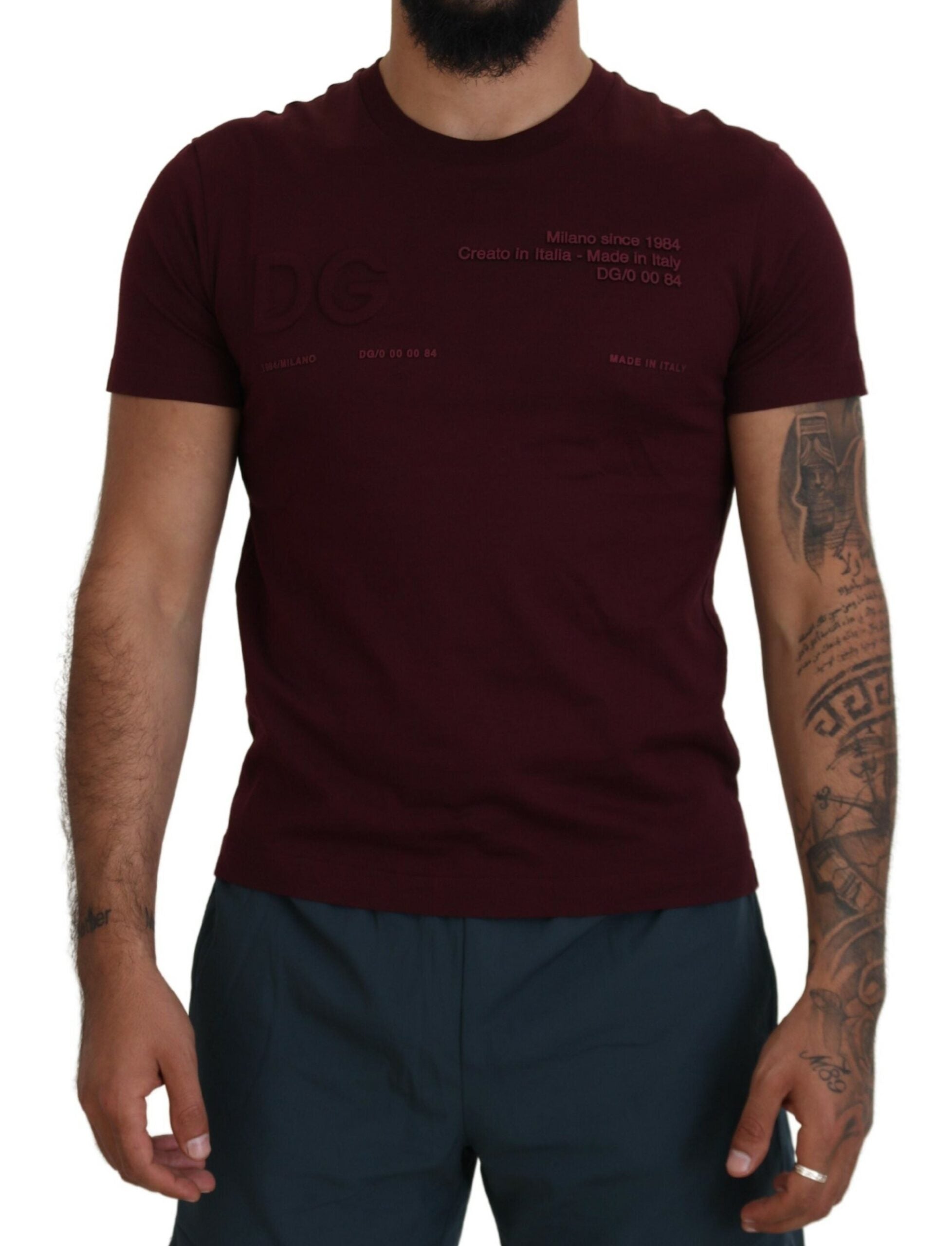 Dolce &amp; Gabbana Maroon Printed Short Sleeves Men T-shirt