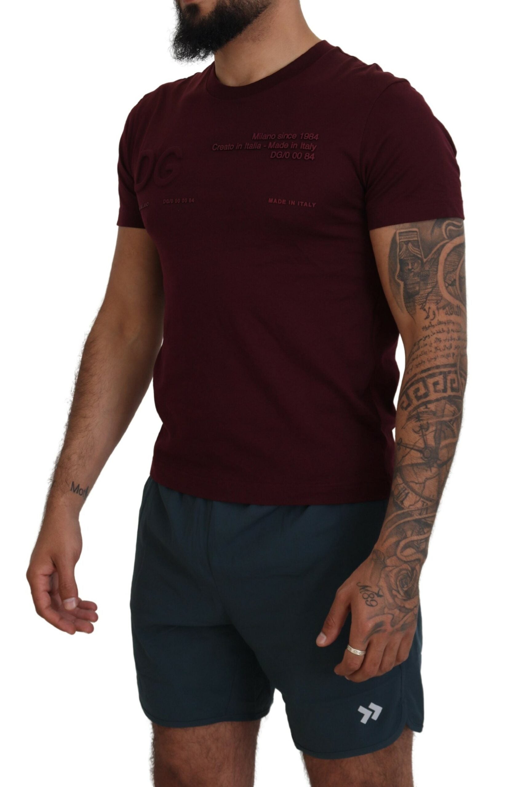 Dolce &amp; Gabbana Maroon Printed Short Sleeves Men T-shirt