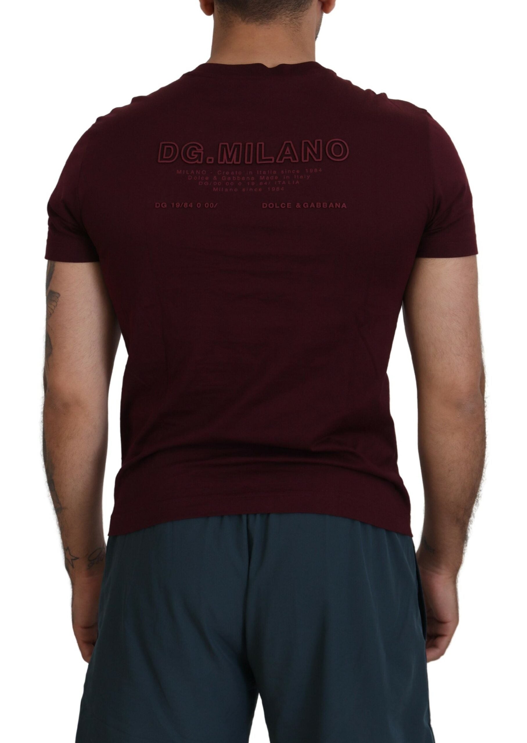 Dolce &amp; Gabbana Maroon Printed Short Sleeves Men T-shirt