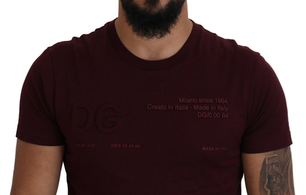 Dolce &amp; Gabbana Maroon Printed Short Sleeves Men T-shirt