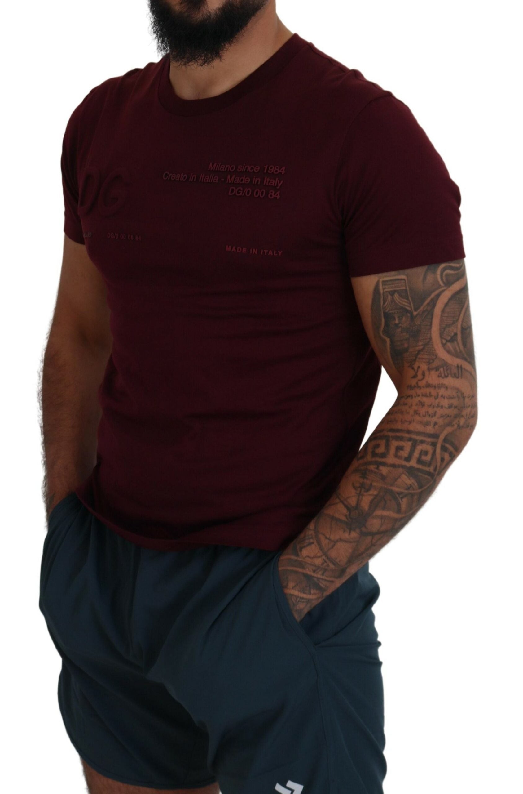 Dolce &amp; Gabbana Maroon Printed Short Sleeves Men T-shirt