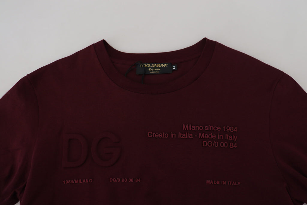Dolce &amp; Gabbana Maroon Printed Short Sleeves Men T-shirt