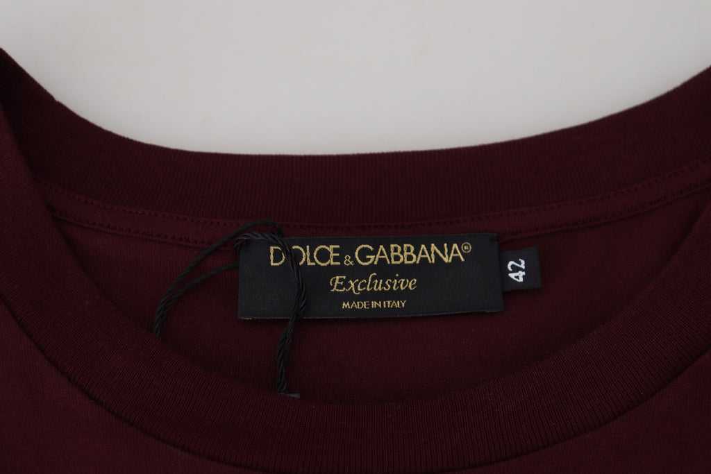 Dolce &amp; Gabbana Maroon Printed Short Sleeves Men T-shirt