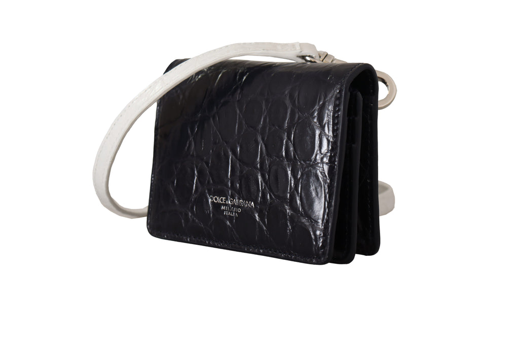 Dolce &amp; Gabbana Blue White Caiman Leather Strap Card Holder Wallet