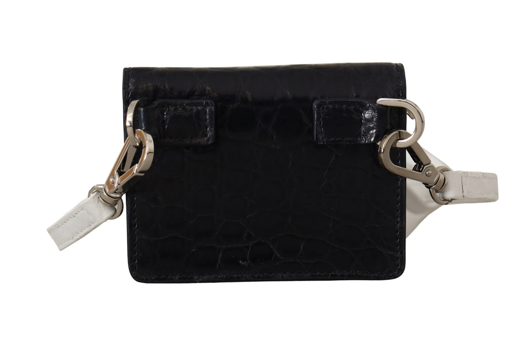 Dolce &amp; Gabbana Blue White Caiman Leather Strap Card Holder Wallet