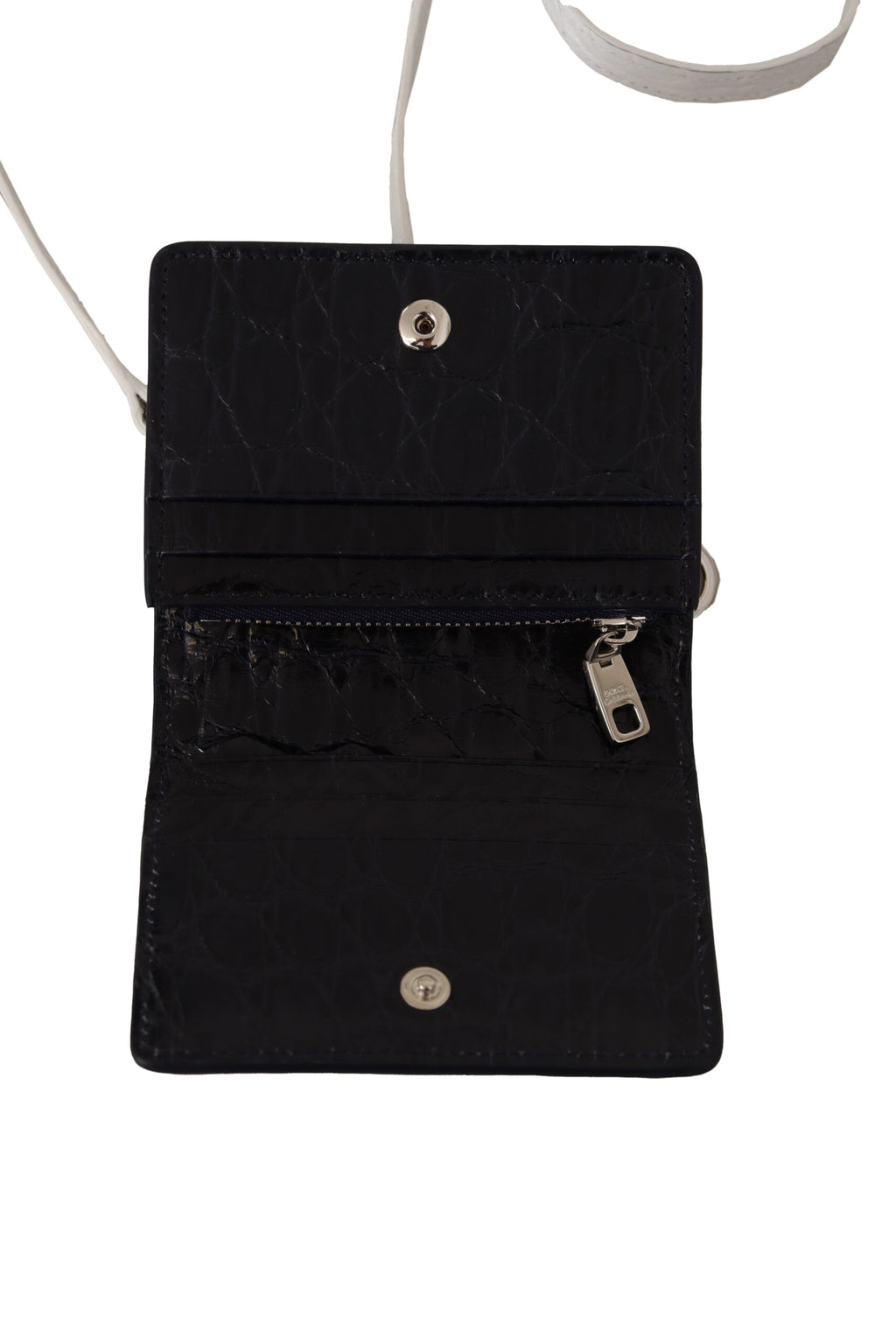 Dolce &amp; Gabbana Blue White Caiman Leather Strap Card Holder Wallet