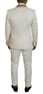 Dolce &amp; Gabbana Off White Gold Striped Tuxedo Slim Fit Suit
