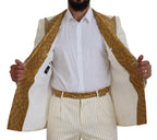 Dolce &amp; Gabbana Off White Gold Striped Tuxedo Slim Fit Suit