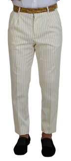Dolce &amp; Gabbana Off White Gold Striped Tuxedo Slim Fit Suit