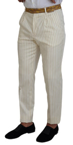 Dolce &amp; Gabbana Off White Gold Striped Tuxedo Slim Fit Suit