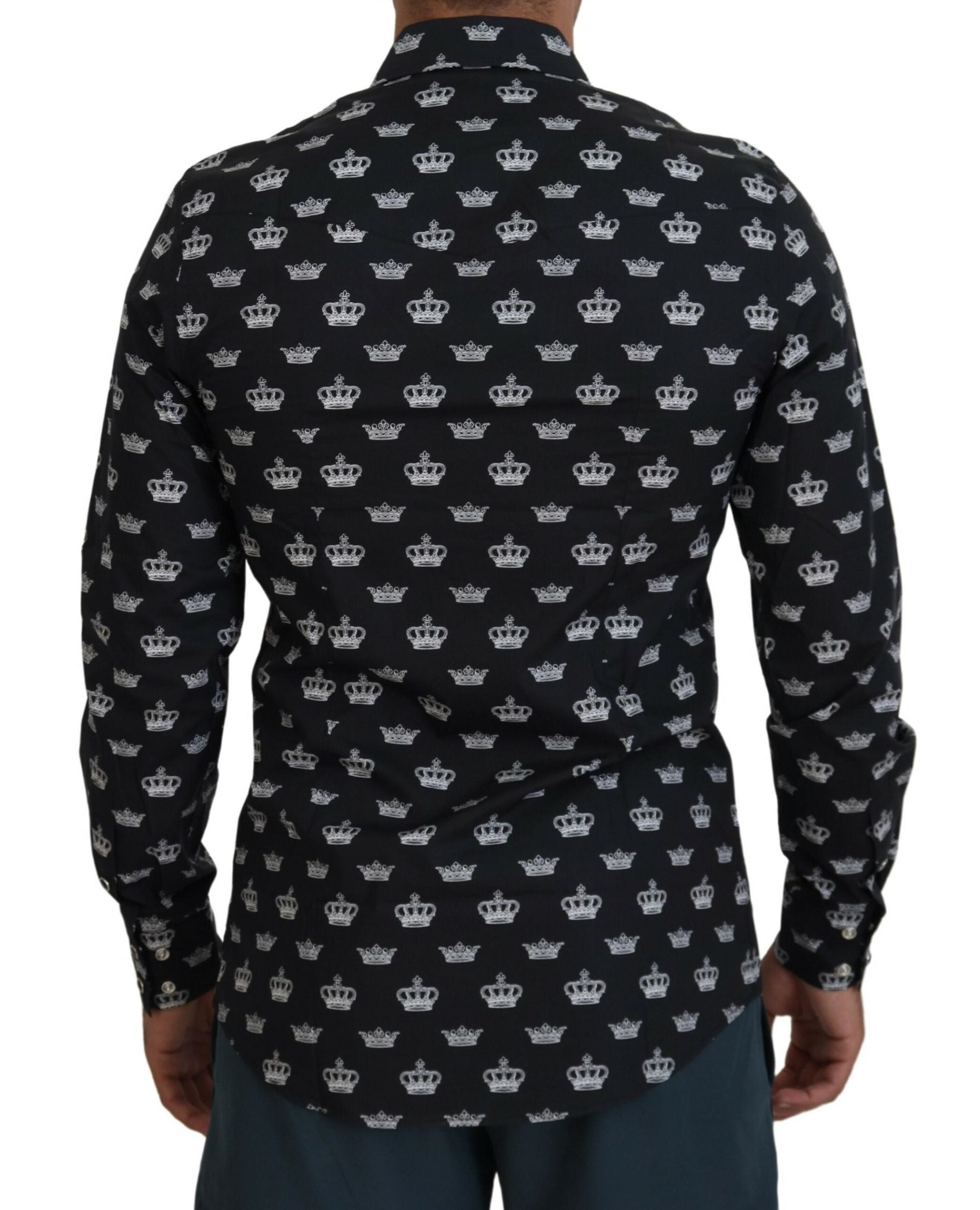 Dolce &amp; Gabbana Black Crown Print GOLD Slim Shirt