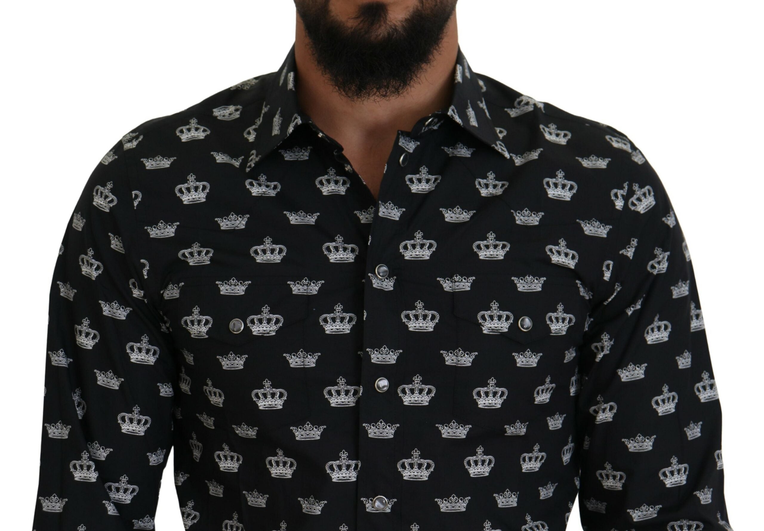 Dolce &amp; Gabbana Black Crown Print GOLD Slim Shirt