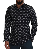 Dolce &amp; Gabbana Black Crown Print GOLD Slim Shirt