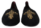 Dolce &amp; Gabbana Black Suede Gold Cross Slip On Loafers Shoes