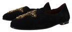 Dolce &amp; Gabbana Black Suede Gold Cross Slip On Loafers Shoes