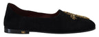 Dolce &amp; Gabbana Black Suede Gold Cross Slip On Loafers Shoes