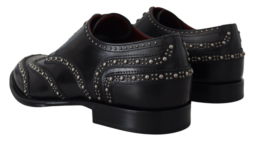 Dolce &amp; Gabbana Black Leather Derby Dress Studded Shoes