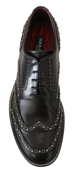 Dolce &amp; Gabbana Black Leather Derby Dress Studded Shoes