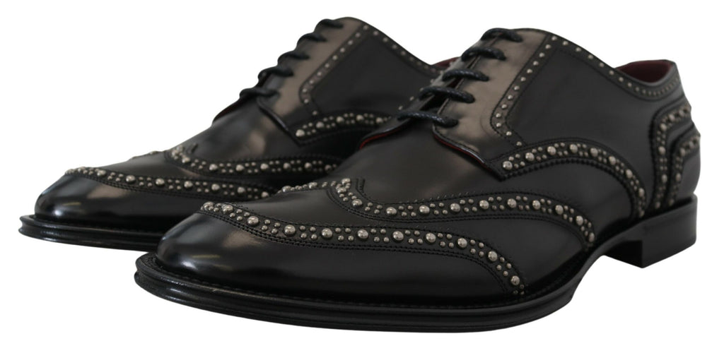 Dolce &amp; Gabbana Black Leather Derby Dress Studded Shoes