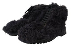 Dolce &amp; Gabbana Black Leather Combat Shearling Boots Shoes