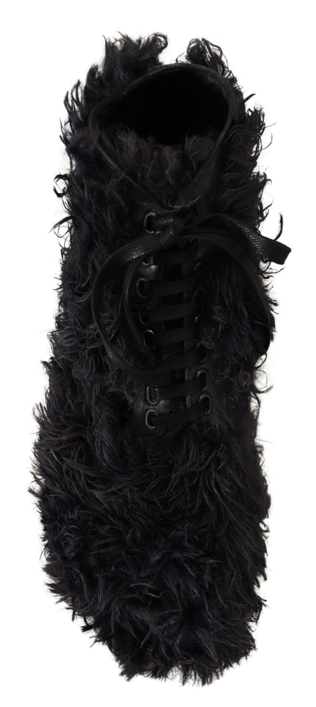 Dolce &amp; Gabbana Black Leather Combat Shearling Boots Shoes