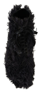 Dolce &amp; Gabbana Black Leather Combat Shearling Boots Shoes