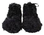 Dolce &amp; Gabbana Black Leather Combat Shearling Boots Shoes