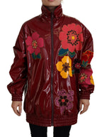 Dolce & Gabbana Maroon Floral Full Zip Polyester Women Jacket