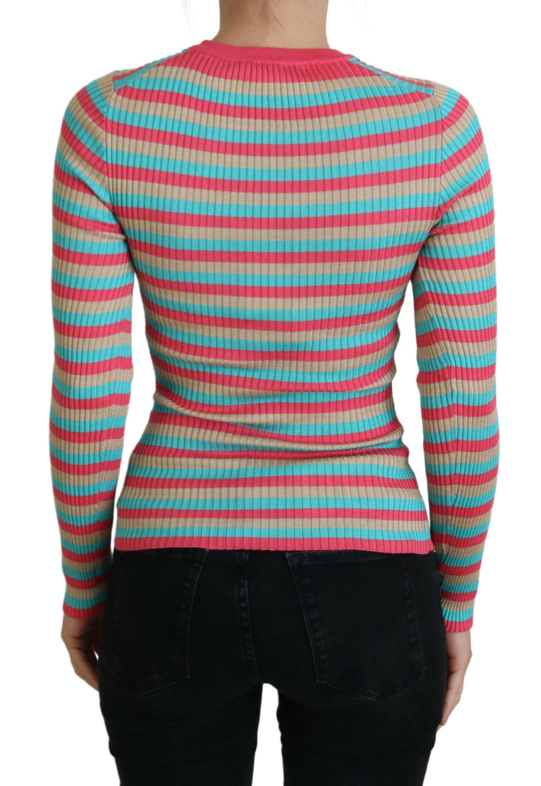 Dolce &amp; Gabbana Multicolor Crewneck Pullover Silk Sweater
