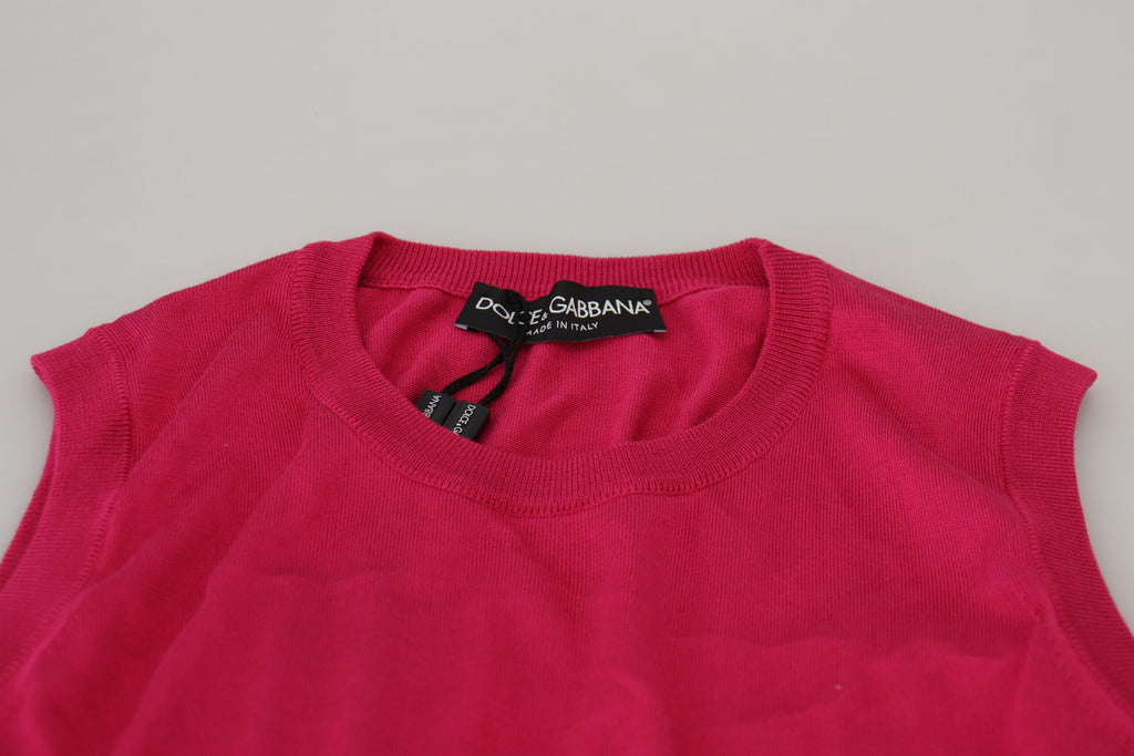 Dolce &amp; Gabbana Pink Silk Vest Pullover Crewneck Tank Top