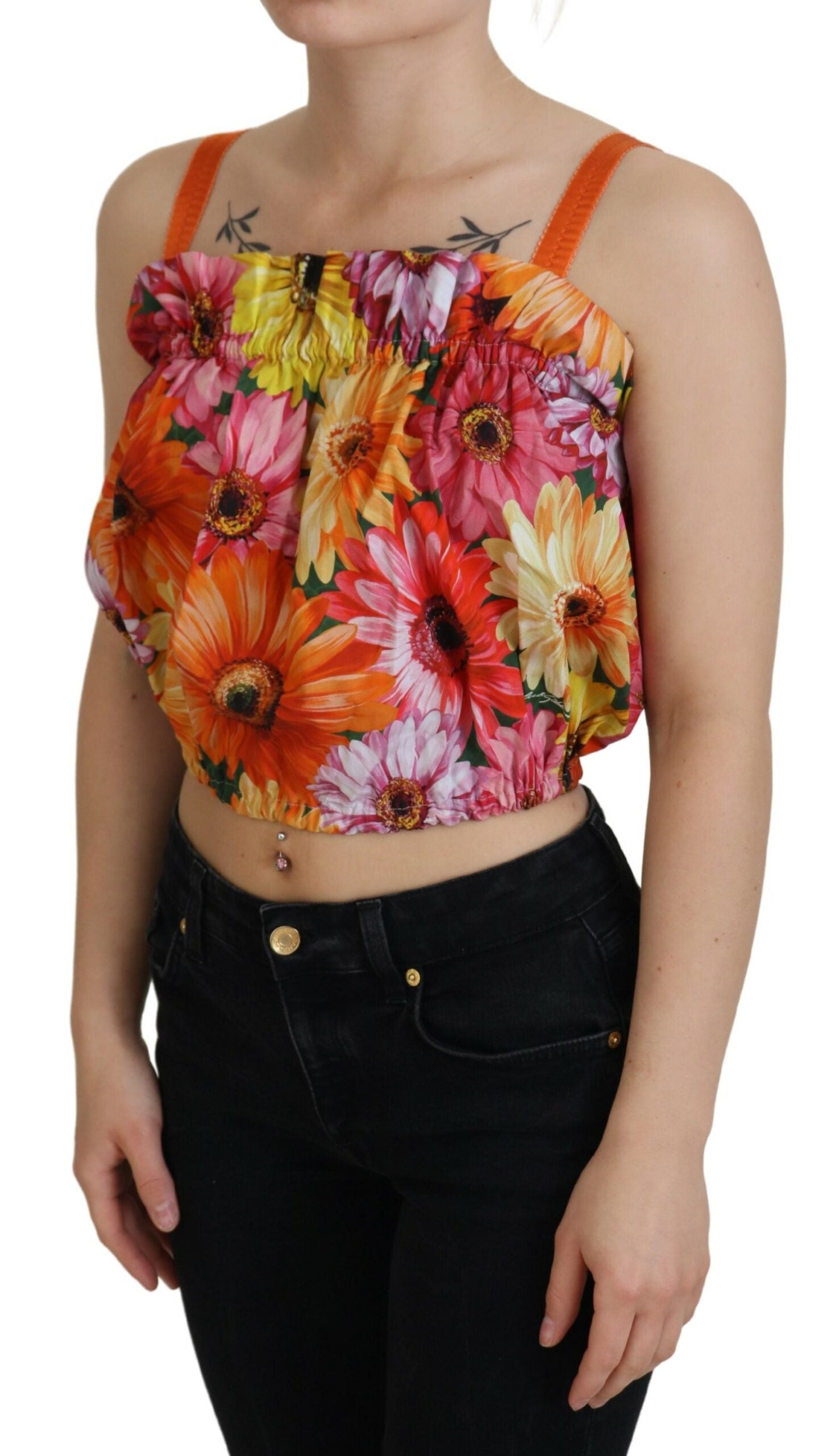Dolce &amp; Gabbana Blouse Cropped Floral Cotton Tank Top