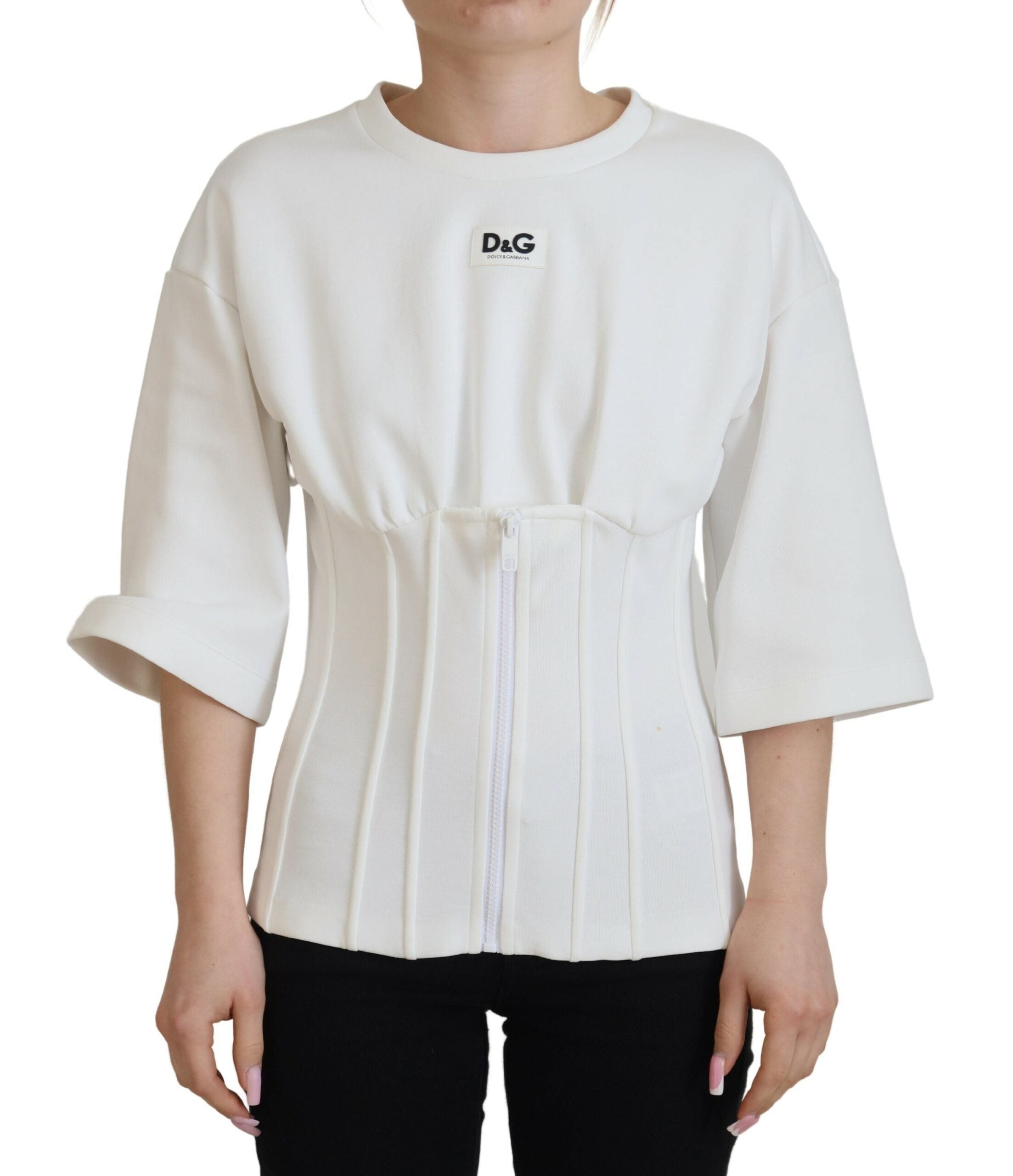 Dolce &amp; Gabbana White Corset Stretch Cotton Top T-shirt